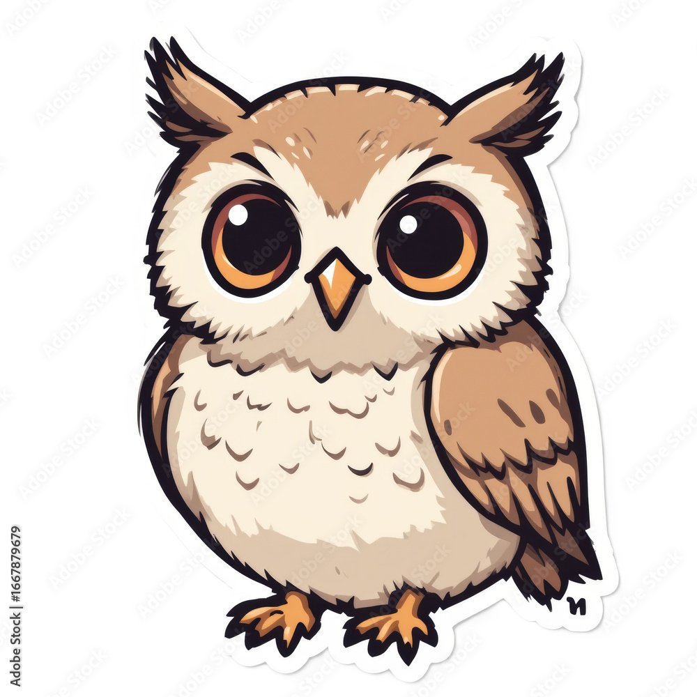 Fototapeta premium Adorable cartoon owl with big round eyes, perfect for children's books and educational content