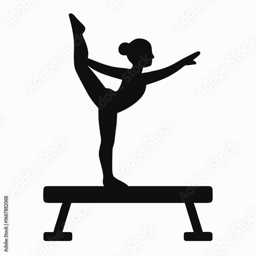 Silhouette of Young Female Gymnast Performing Balance Pose on Beam