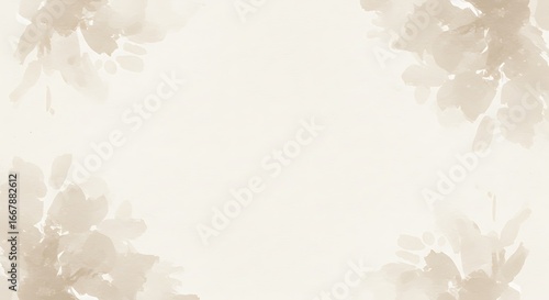Soft, abstract watercolor floral design with blurred edges, neutral beige tones.
