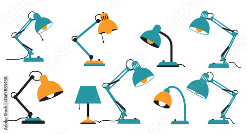 A collection of various desk lamps showcasing diverse designs and articulations for illumination needs