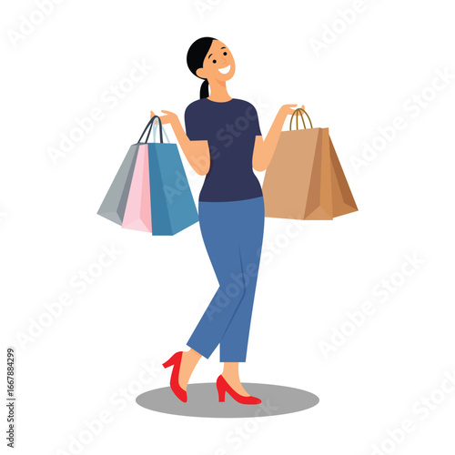 Happy Shopper Woman with Shopping Bags