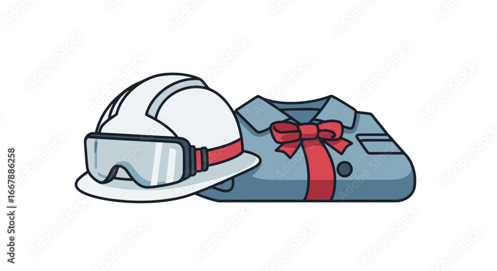 Fototapeta premium Construction Safety Gear with Hard Hat and Protective Eyewear Flat Design, Ideal for Engineering, Building, and Workplace Safety Themes in Marketing and Educational Materials