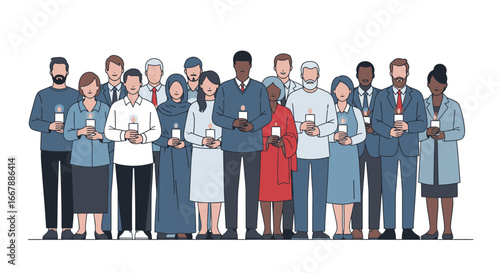 Diverse Group of Professionals and Business People Using Smartphones and Mobile Devices in a Modern Office Environment for Business Communication and Networking