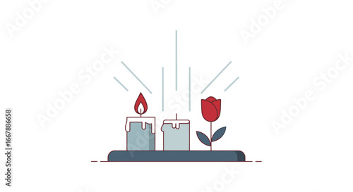 Elegant Memorial Candle and Rose Arrangement Displaying Remembrance and Hope in a Minimalist Style for Memorials and Ceremonies, Symbolizing Love, Loss, and Celebration of Life