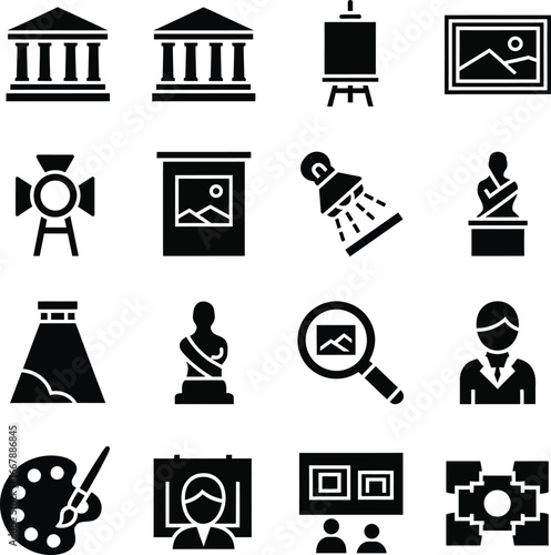 Art museum and gallery icons collection