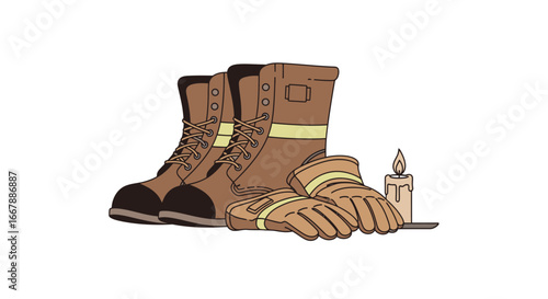 Emergency Rescue Gear Kit Featuring Heavy-Duty Work Boots, Fire-Resistant Gloves, and Safety Candle for Fire Department, Industrial Workers, and Safety Personnel Ensuring Readiness and Protection