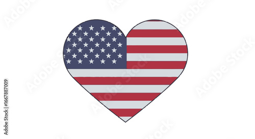 Heart-Shaped American Flag Symbolizing Patriotism National Pride and Unity for USA Independence Day Celebration, Memorial Day, Fourth of July, and American Heritage Events
