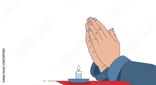 Illustration of Prayer Hands in a Humble, Respectful Gesture Using Traditional Colors and Artistic Style, Suitable for Religious, Spiritual, Cultural, and Inspirational Themes in Digital and Print