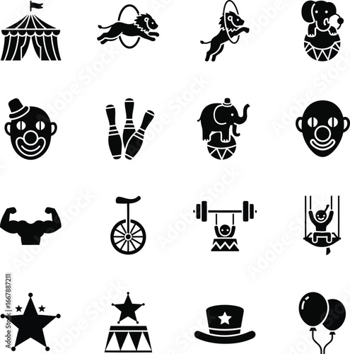 Collection of vintage circus icons and symbols