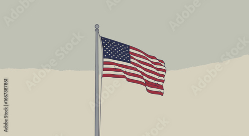 United States American Flag Flying Proudly on a Tall Flagpole, Symbol of Patriotism, Freedom, and National Pride, Perfect for Celebrations, Civic Events, and Governmental Use