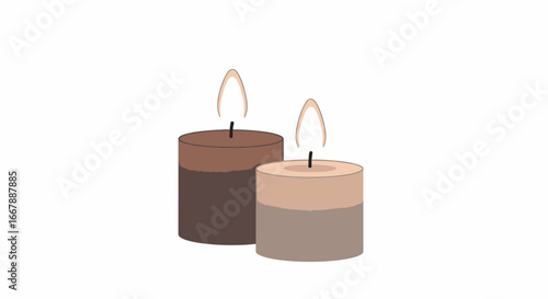 Two Elegant Birthday Candles with Gentle Flame Light on a Clean White Background, Perfect for Celebrations, Holidays, and Festive Events, Symbolizing Warmth, Happiness, and Special Occasions