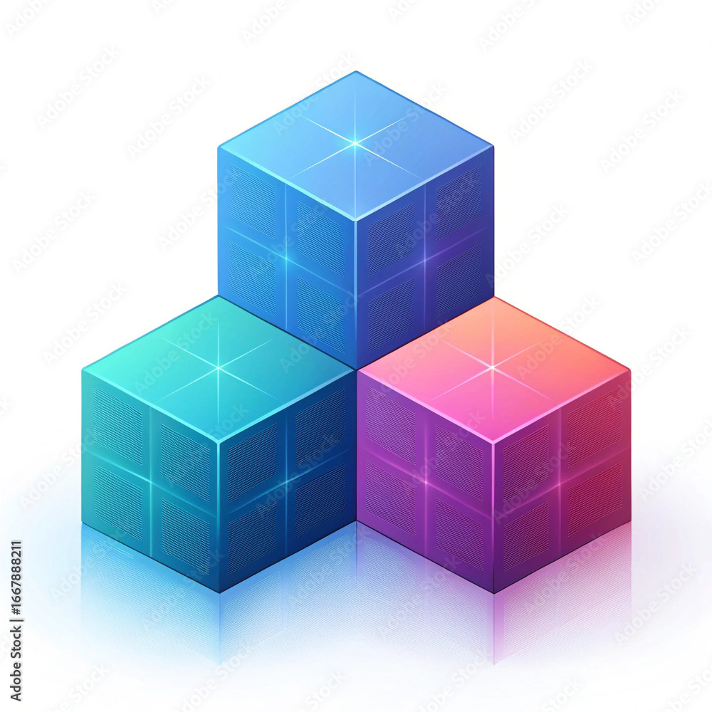 Obraz premium Abstract 3d cubes with smooth gradient mesh and light effects offering a modern geometric design