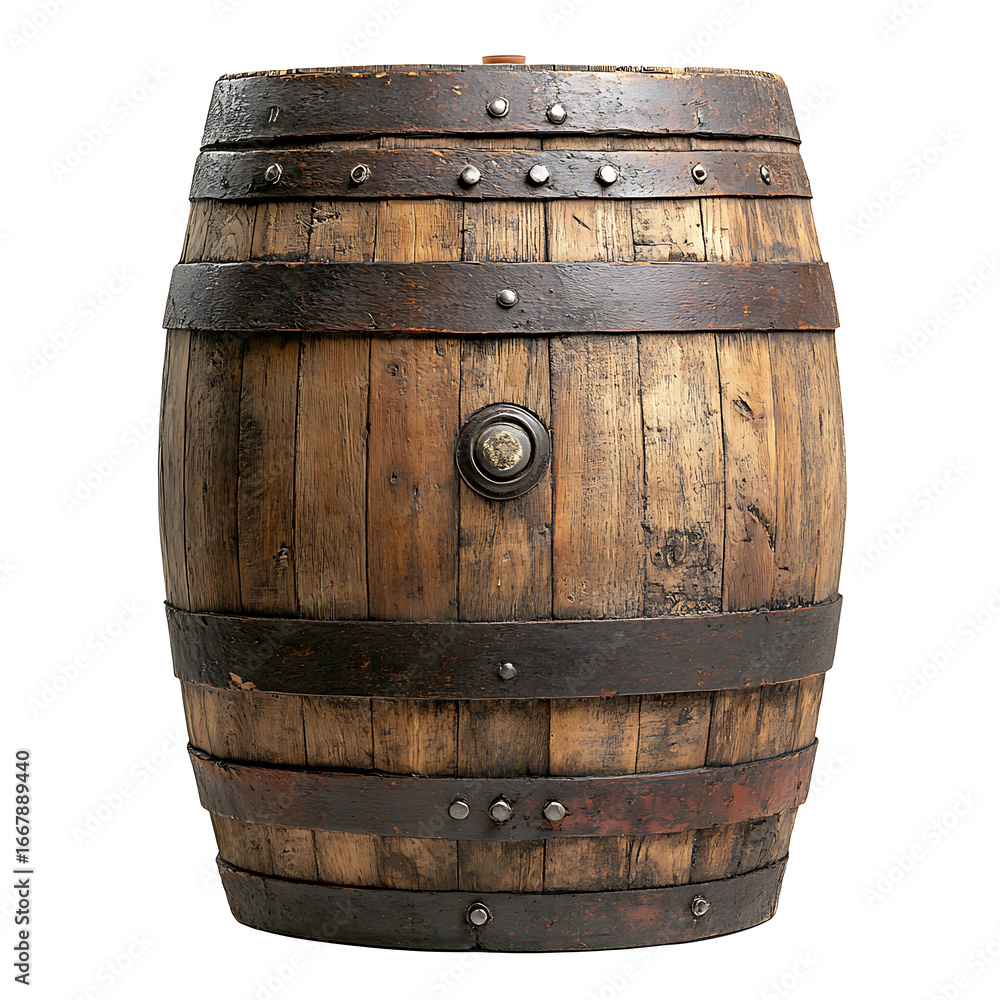 Fototapeta premium Rustic wooden barrel isolated on transparent background