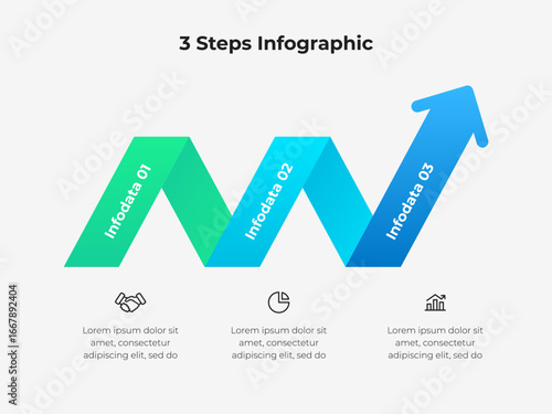 Three Steps Business Infographic Representing Data Flow and Progress