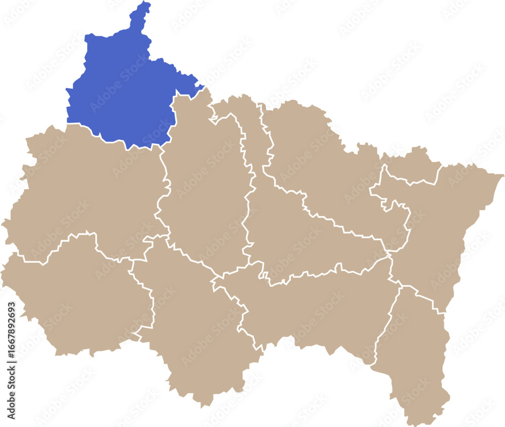 Obraz premium Illustration carte de la région Grand Est avec département Ardennes mis en lumière
