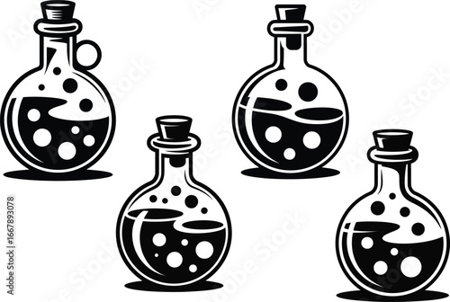 Potion Bottles Alchemy Witchcraft Fantasy Clipart Graphics Black and White Illustrations
