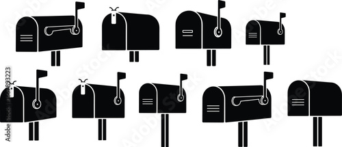 Mailbox, silhouette, postal, mail, delivery, postbox, communication, letter, correspondence, parcel, service, icon, design
