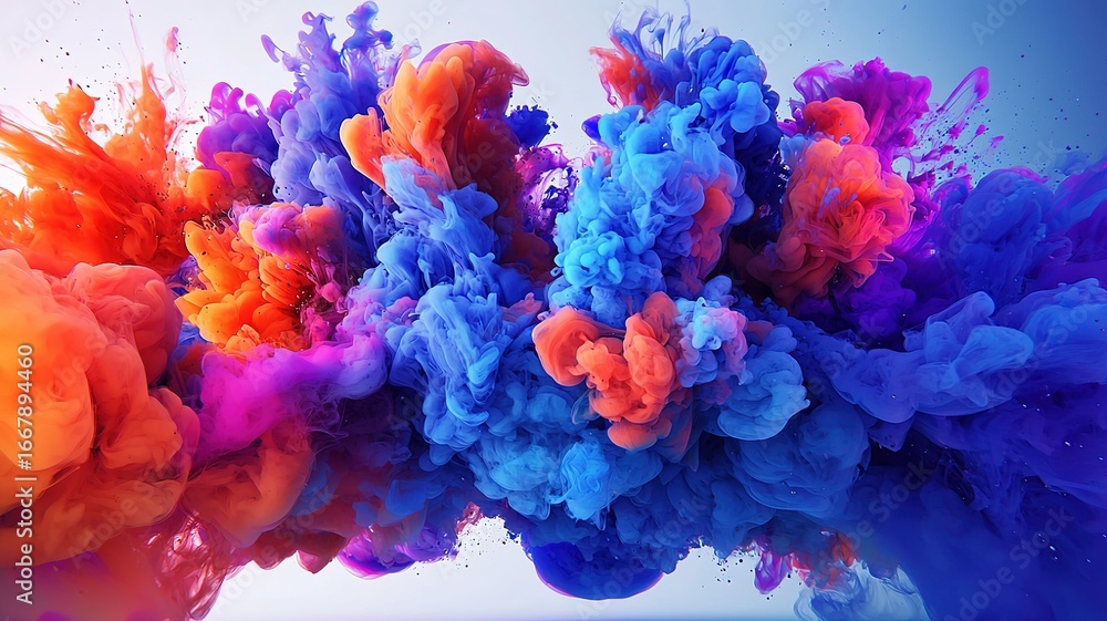 Obraz premium Abstract Blue Purple Orange Smoke on Light Background, Watercolor Ink Concept Art 