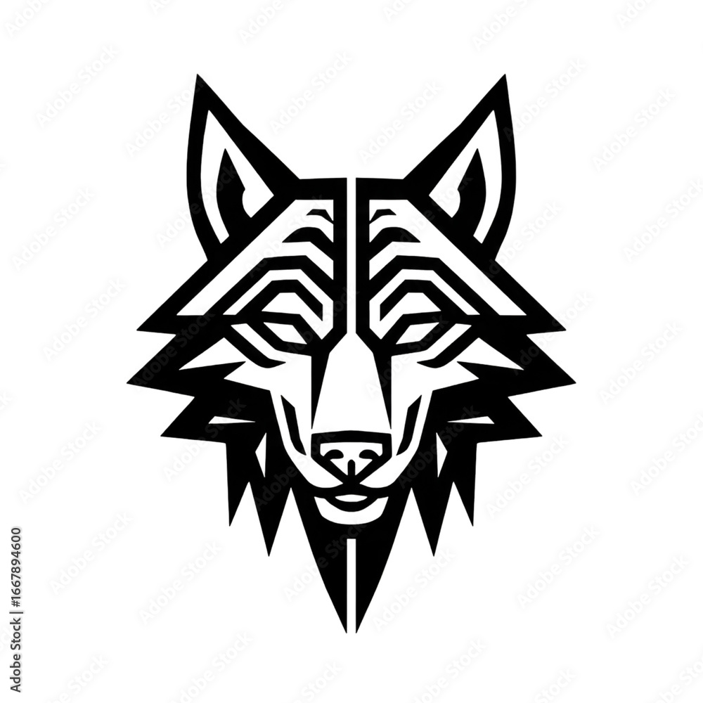 Fototapeta premium Tribal Wolf Head Tattoo Vector Illustration Black and White