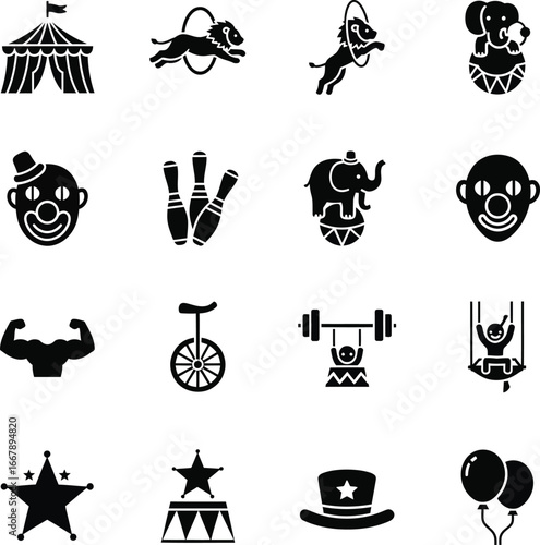 Collection of vintage circus icons and symbols