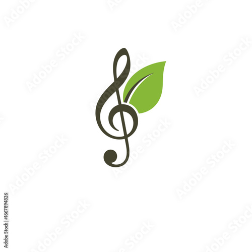 Eco music logo treble clef growing into green leaf sound nature concept modern clean branding scalable vector flat minimal design vector