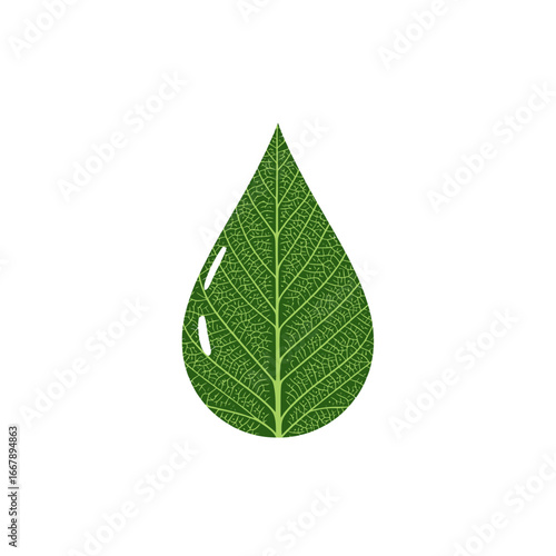 Eco-friendly water droplet logo with detailed leaf veins signifying nature purity and clean minimal flat vector design vector