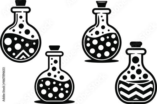 Potion Bottles Black and White Graphic Design Elements