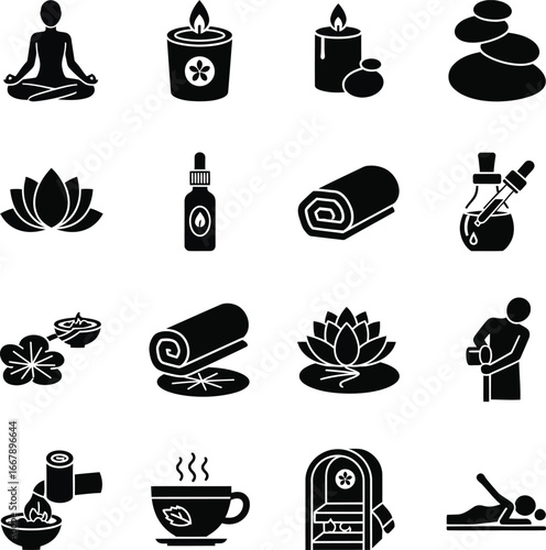 Spa and wellness icons for relaxation and self care