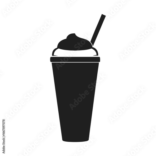 Simple black silhouette icon of a frothy beverage with a straw