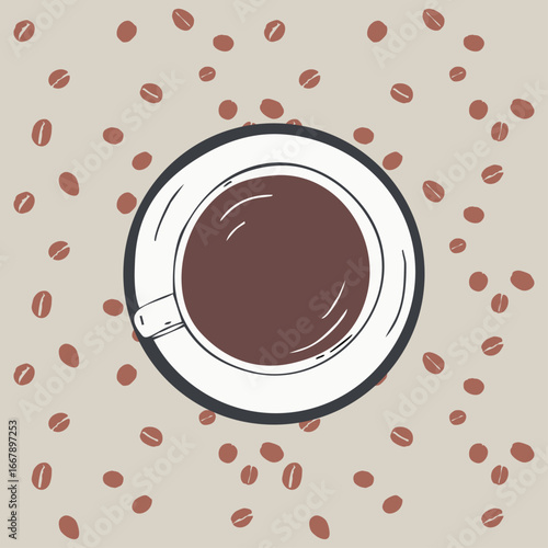 Coffee Cup with Scattered Beans