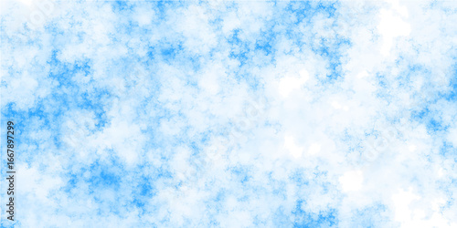 Abstract blue and white cloud texture background. Sky grunge paint or watercolor splash pattern. Soft airy smoke noise for modern wallpaper or banner design.