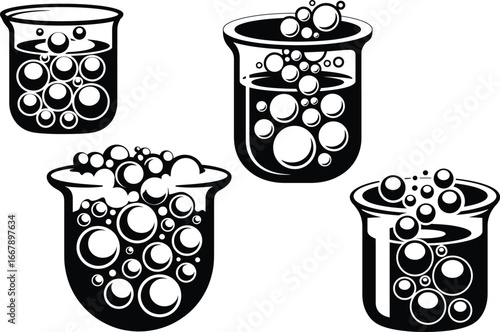 Beakers with Bubbles Chemistry Experiment Illustration
