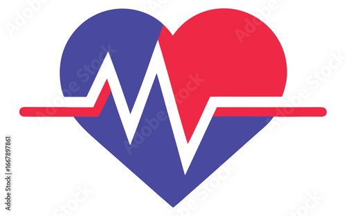 Medical heart logo and health pulse icon. Heart Rate Monitor Graphic, Vibrant Red and Blue Heartbeat Symbol