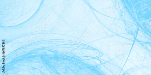 Abstract light blue background with flowing fractal lines. Modern geometric wave texture. Soft cyan smoke pattern vector for medical, science, or technology banner.