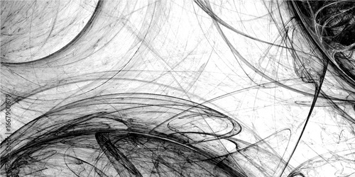 Abstract black and white chaotic line background. Digital wireframe mesh texture with swirling curves. Grunge sketch vector illustration for modern design or overlay