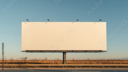 Billboard Canvas Minimalist Landscape with Clear Sky and Golden Field.