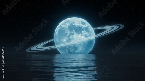 Wallpaper Mural Floating moon with rings over water at night Torontodigital.ca