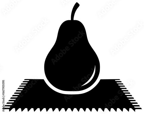 Pear on tree branch and in fruit basket on kitchen counter in still life painting
