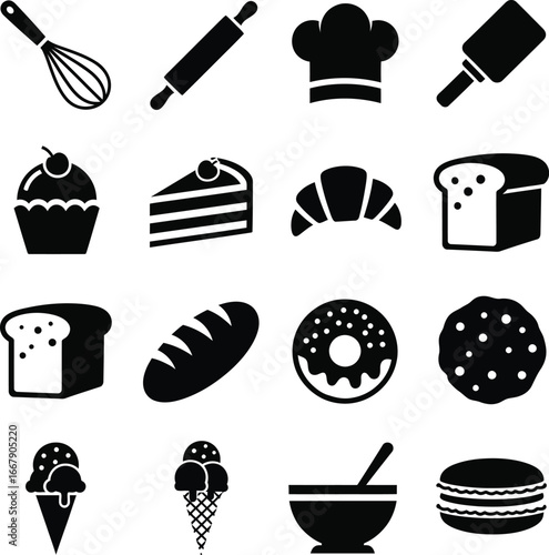 Collection of baking and dessert icons