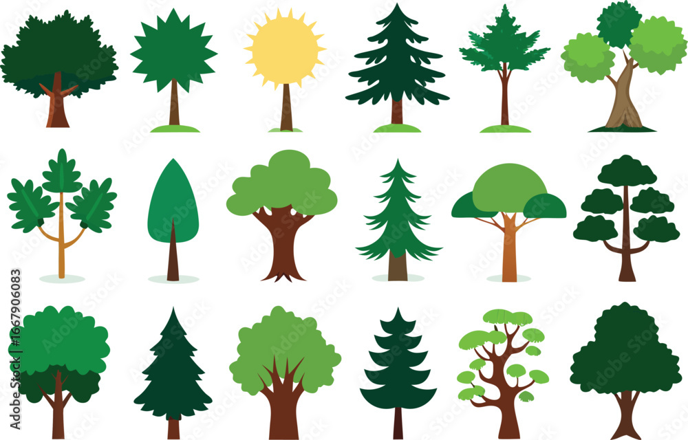 Obraz premium Collection of 20 diverse vector tree illustrations for scalable design projects