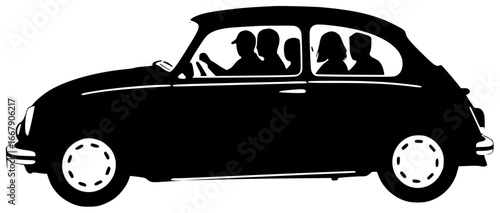 Women driving cars and little kids playing with happy people running around big vehicles