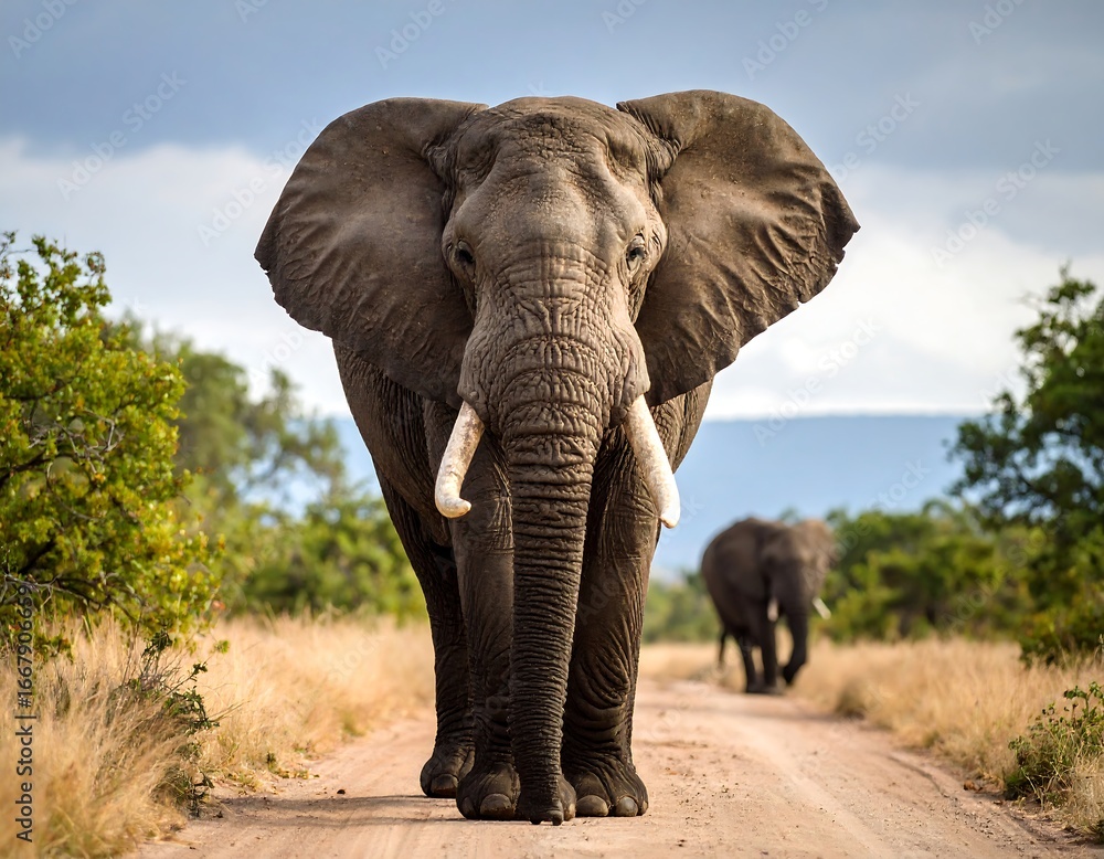 Fototapeta premium Majestic elephant on a dirt path