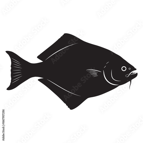 black and white silhouette vector of Pomfret fish with white background