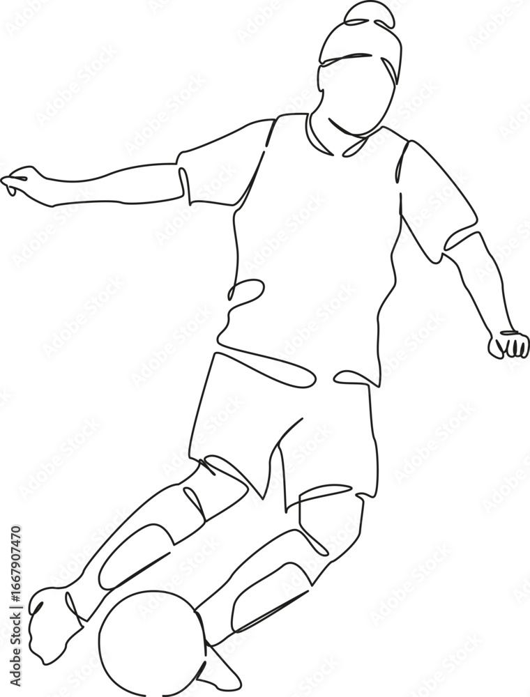 Fototapeta premium One continuous single drawing line art flat doodle sport, soccer, competition, athlete, football, player, game, woman. Isolated image hand draw contour on a white background, hand drawn, not AI