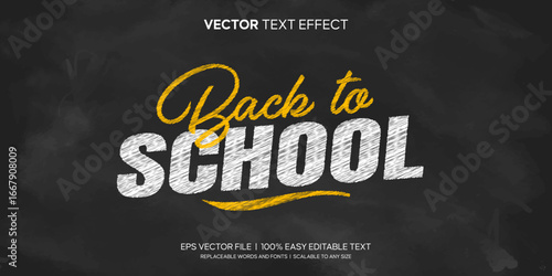Back to School Chalk Text Effect On Black Board Editable Text Effect Template Style Premium Vector
