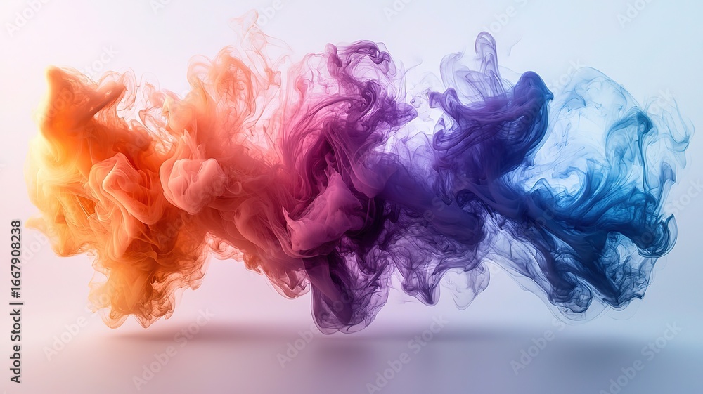 Fototapeta premium Abstract Blue Purple Orange Smoke on Light Background, Watercolor Ink Concept Art 