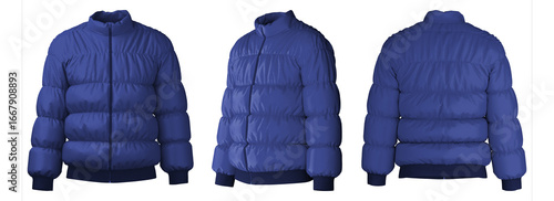 Cuadro en lienzo Realistic 3D puffer jacket design in dark blue color