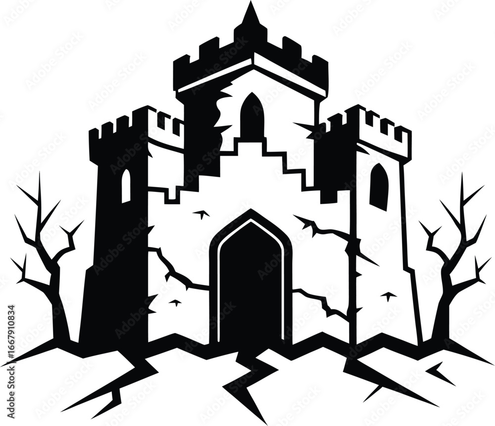Fototapeta premium Ancient Stronghold With Cracked Walls