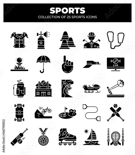 Collection of 25 Sports Icons. A Visual Guide to Various Games and Activities