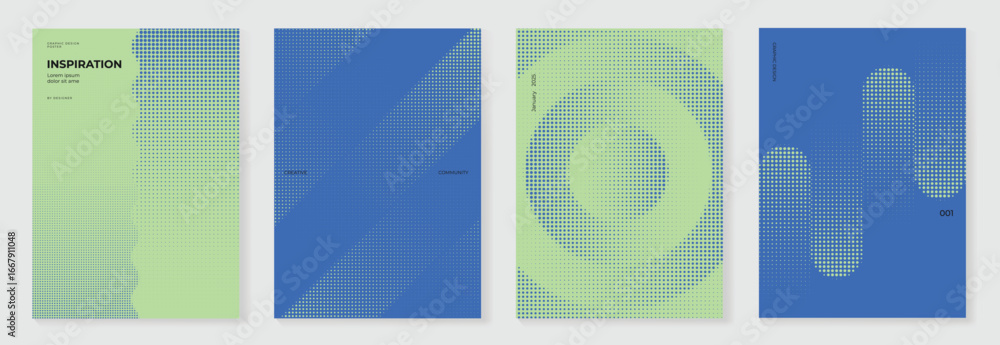 © TWINS DESIGN STUDIO - Modern gradient poster on green and blue background vector set. Cover template with blue and green dot halftone in different shape. Modern Design for wall art, flyer, brochure, cover and web banner. © TWINS DESIGN STUDIO - Modern gradient poster on green and blue background vector set. Cover template with blue and green dot halftone in different shape. Modern Design for wall art, flyer, brochure, cover and web banner.